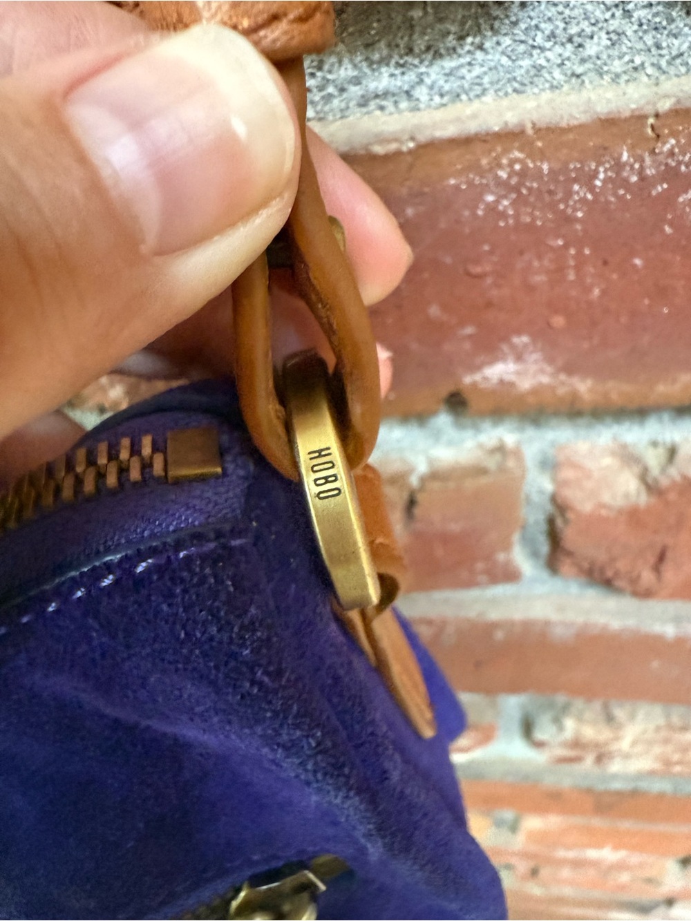 HOBO Cobalt Blue Suede Crossbody with Tan Leather Strap - Picture 5 of 7